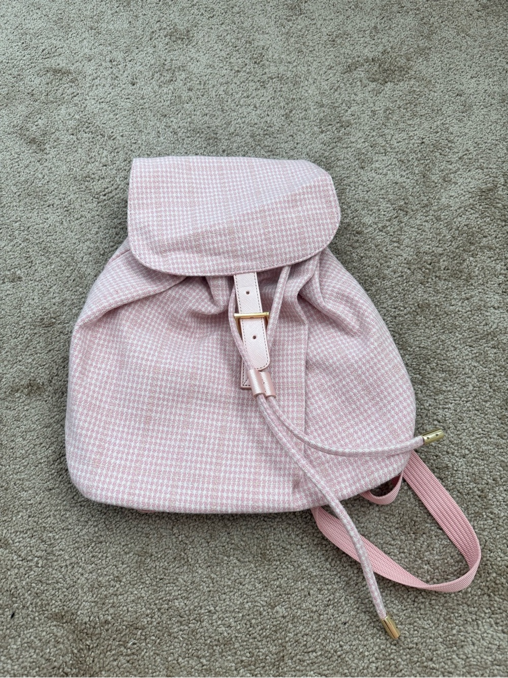 Stoney Clover Lane Pink Houndstooth Drawstring Backpack